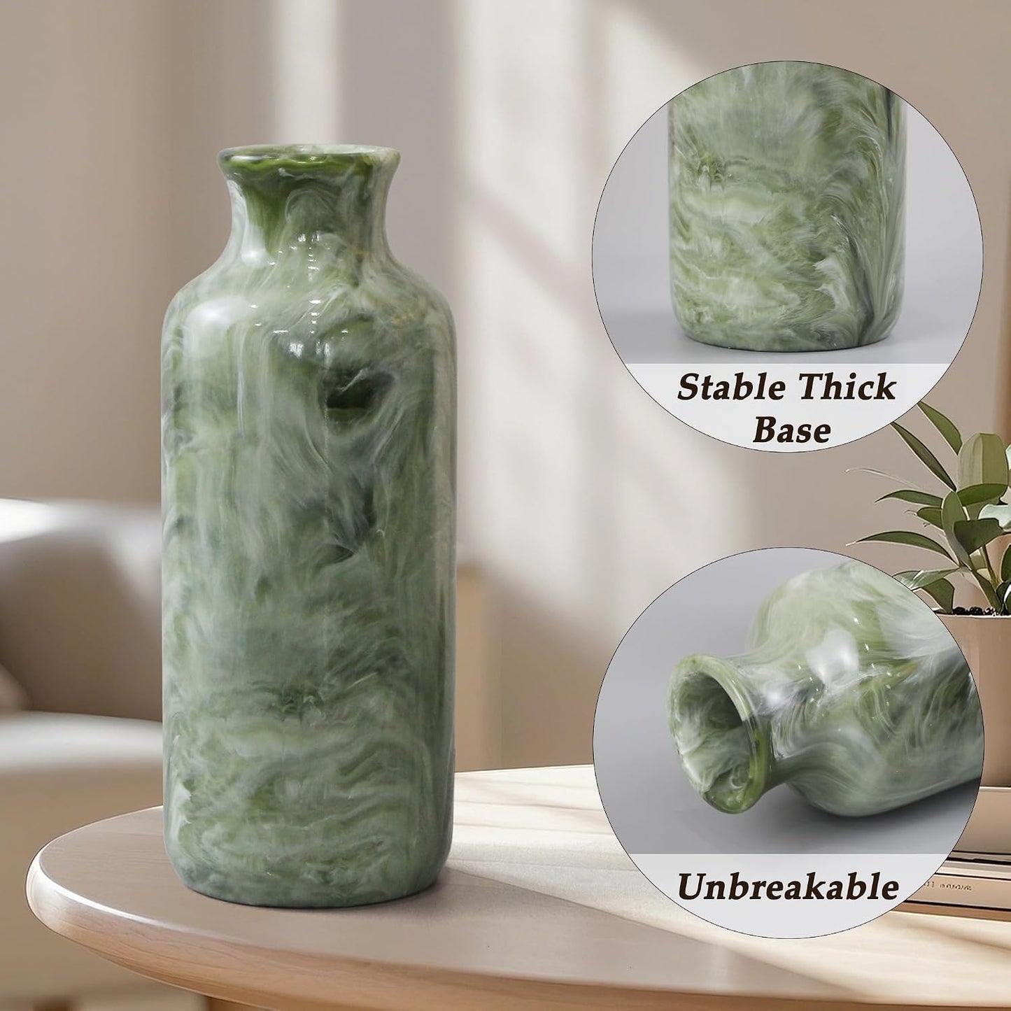 Resin 3 Piece Vase Set / Green