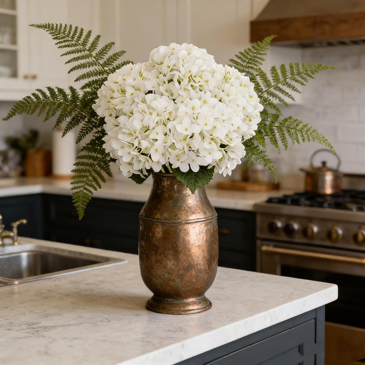 Kimura‘s Cabin Hydrangea Artificial Flowers Real Touch Latex Fake Hydrangeas / White / Set of 5