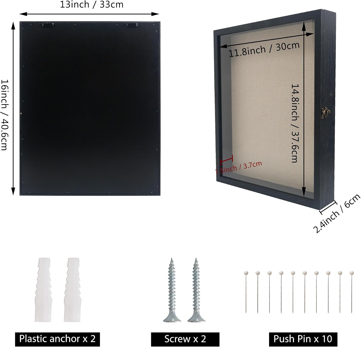 GraduationMall 13x16 Wood Shadow Box Frame Glass Door Display Case with Linen Back and 6 Stick Pins,1.5 inches Interior