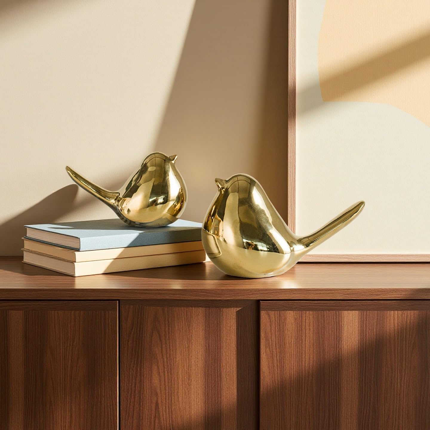 Ceramic Birds Figurines Home Decor / Gold / Set of 2