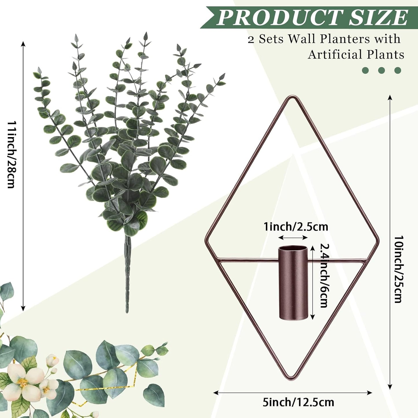 Artificial Metal Hanging Vase Indoor Plants Holder Modern Geometric / Bronze / Eucalyptus / Set of 4
