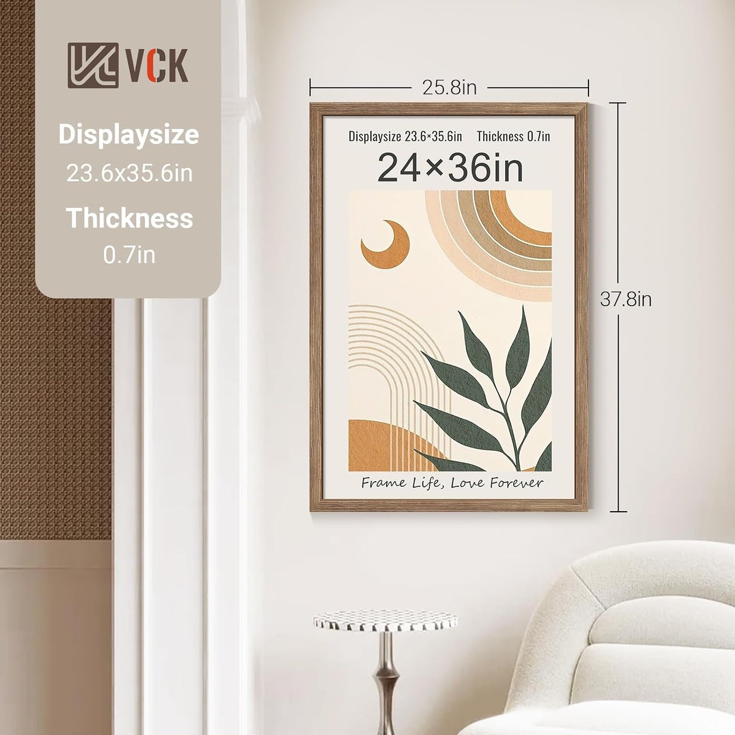 VCK 24x36 Poster Frame Walnut 4 Pack, Wide Thick Wood Border, for Prints | Exclusive Woodgrain, Wall Hanging, HD
