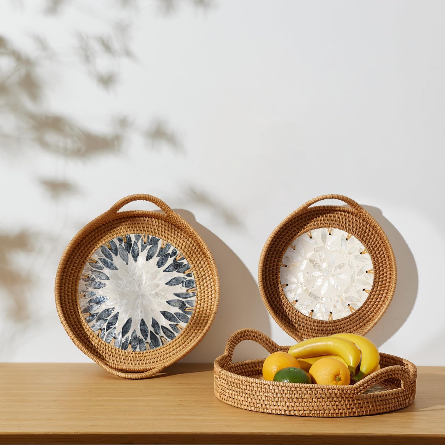Round Rattan Tray Set