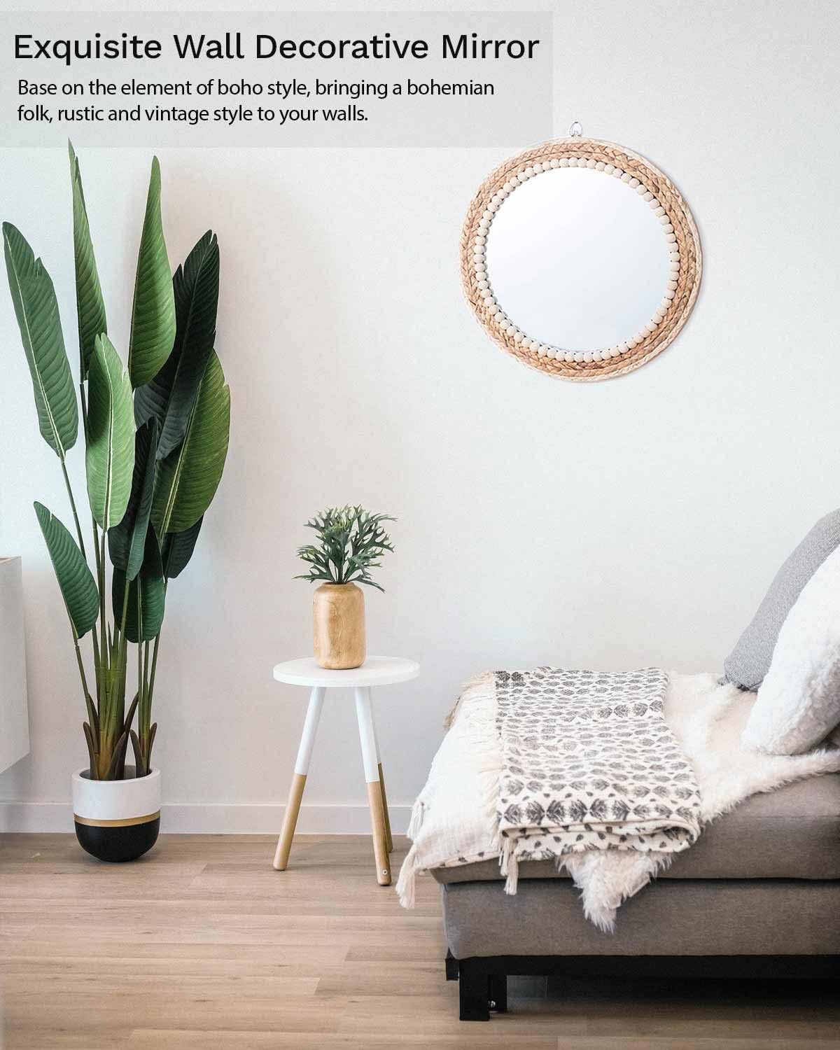Boho Wall Mounted Round Mirror / 15 Inch