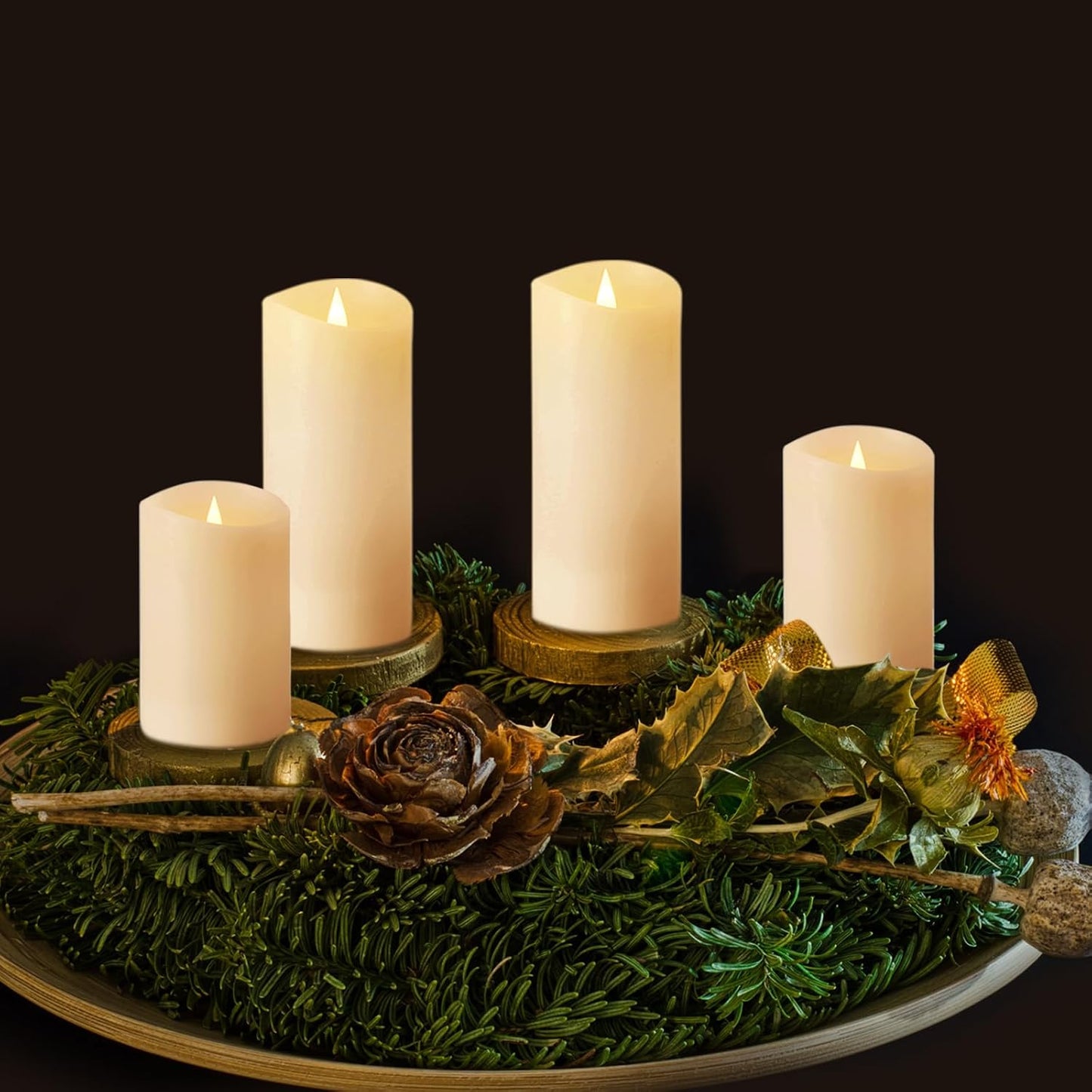 Flameless LED Candles with Remote Control, 4"x 10"Flickering 3D Moving Flame Battery Operated Candles in Real Wax Shell