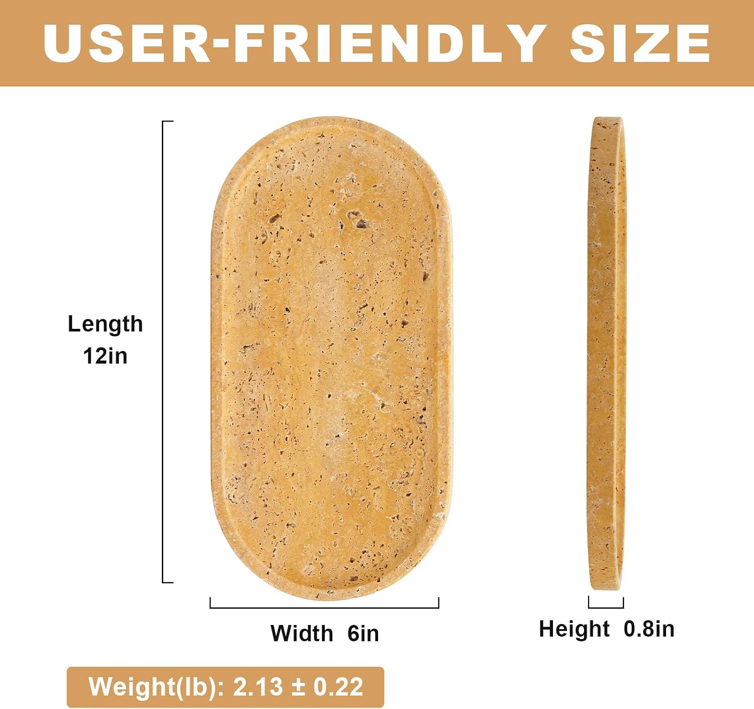 Catchall Tray / Wabi Sabi Home Countertop Organizer / Golden Travertine / 12 x 6 x 0.8 / Natural