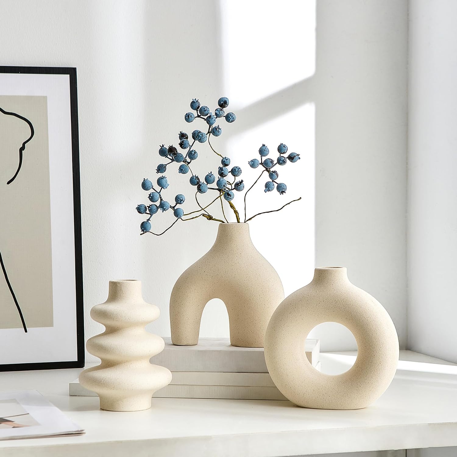 Ceramic Vase / Modern Boho Vase for Decor / White / Set of 3
