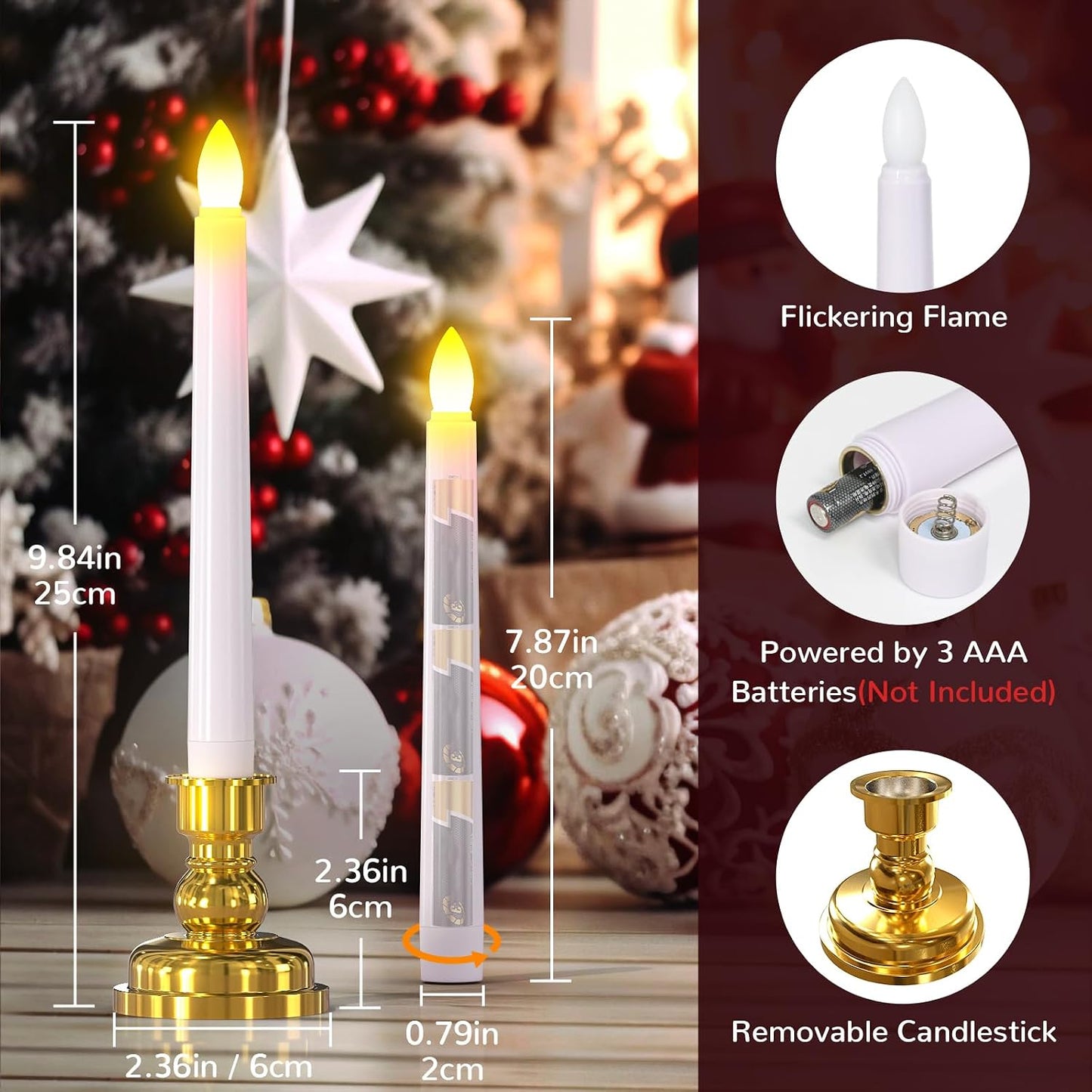 PChero Window Candles with Remote Timer, Gold, 6 Packs | Battery Operated Flameless LED, Removable Gold Holders, Taper