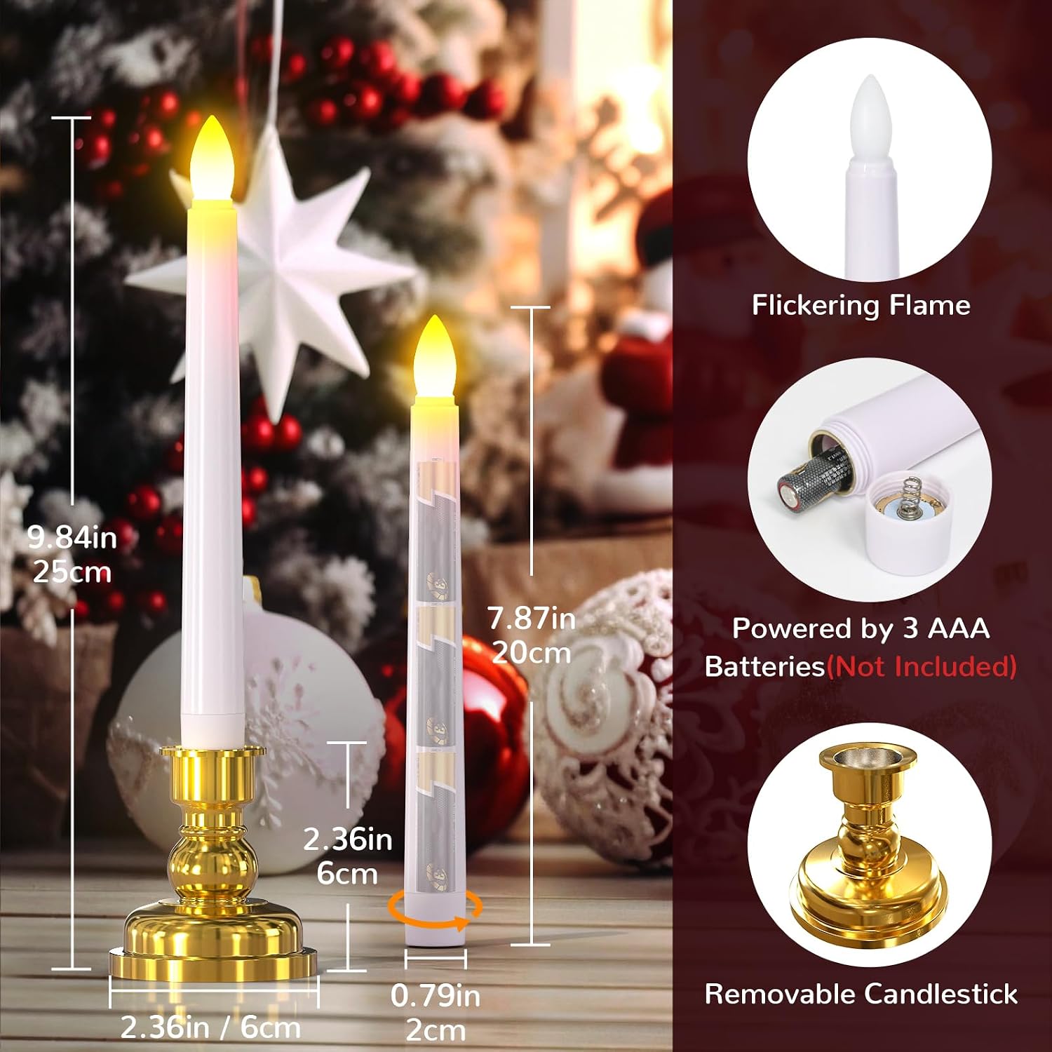 PChero Window Candles with Remote Timer, Gold, 6 Packs | Battery Operated Flameless LED, Removable Gold Holders, Taper