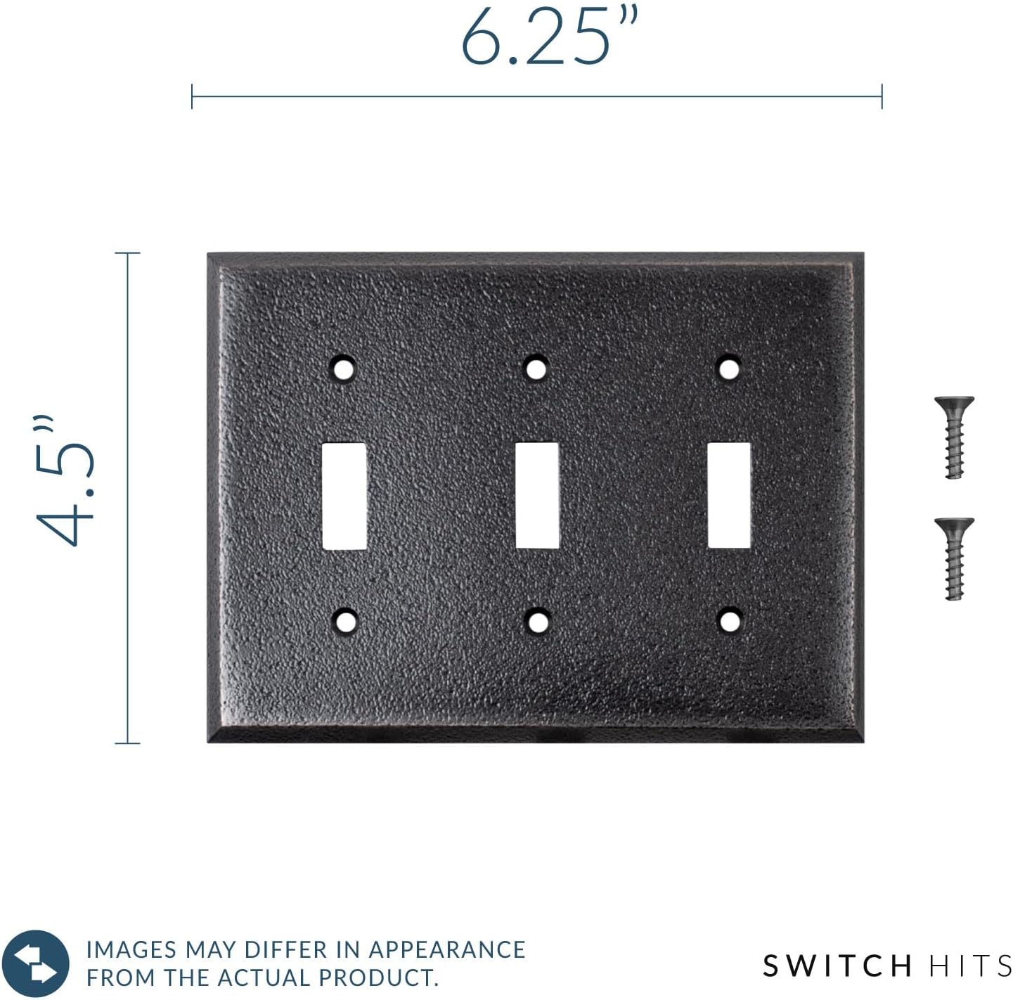 Distressed Antique Bronze Outlet Wall Plate | 3 Toggle | 6.25" x 4.5" | Hand-Polished Brass Construction | Electrical