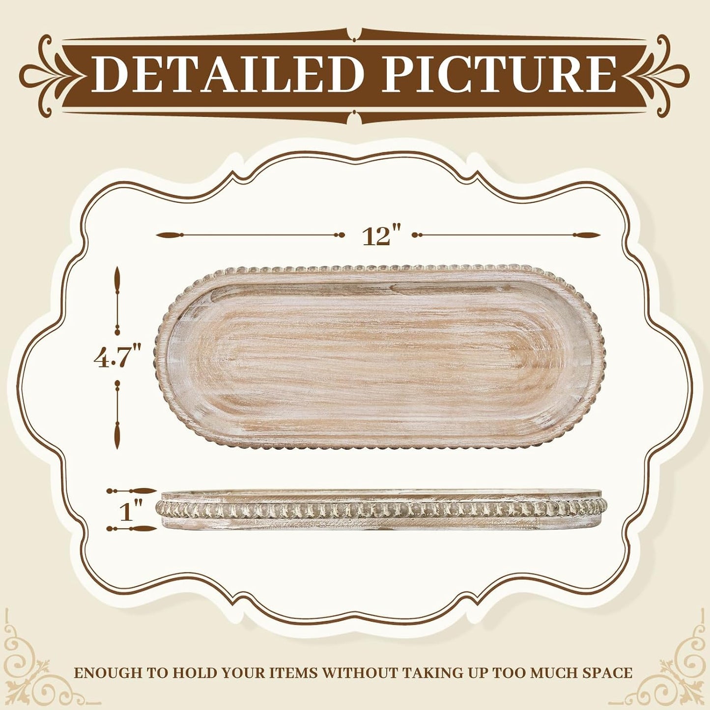 Rustic Decorative Tray / 12 x 4.7 x 1 / Wash White