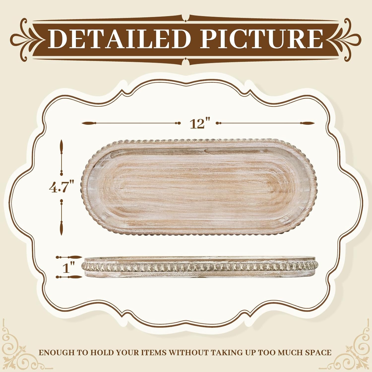 Rustic Decorative Tray / 12 x 4.7 x 1 / Wash White