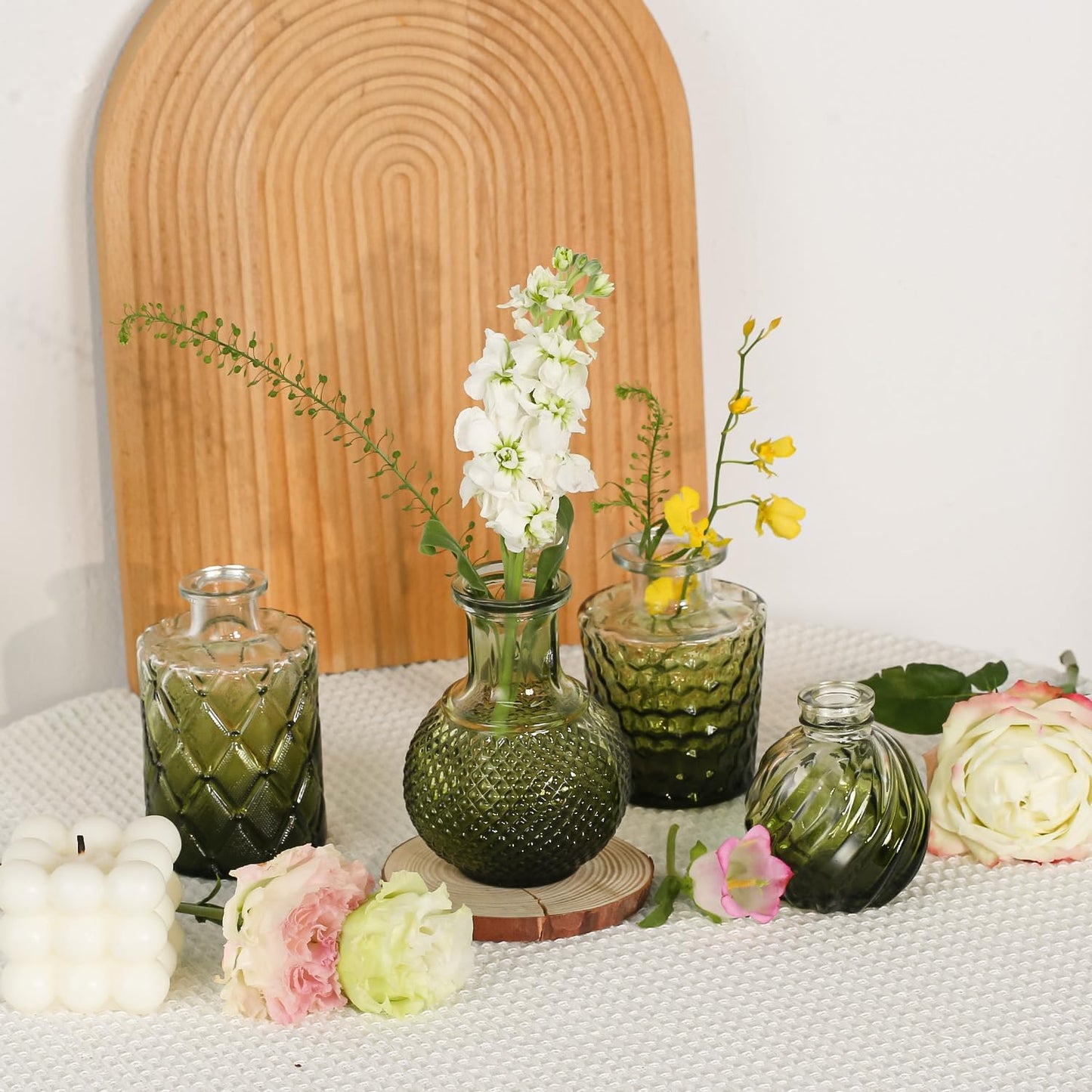 Clear Bud Vases for Flowers / Gradient Green / Set of 24