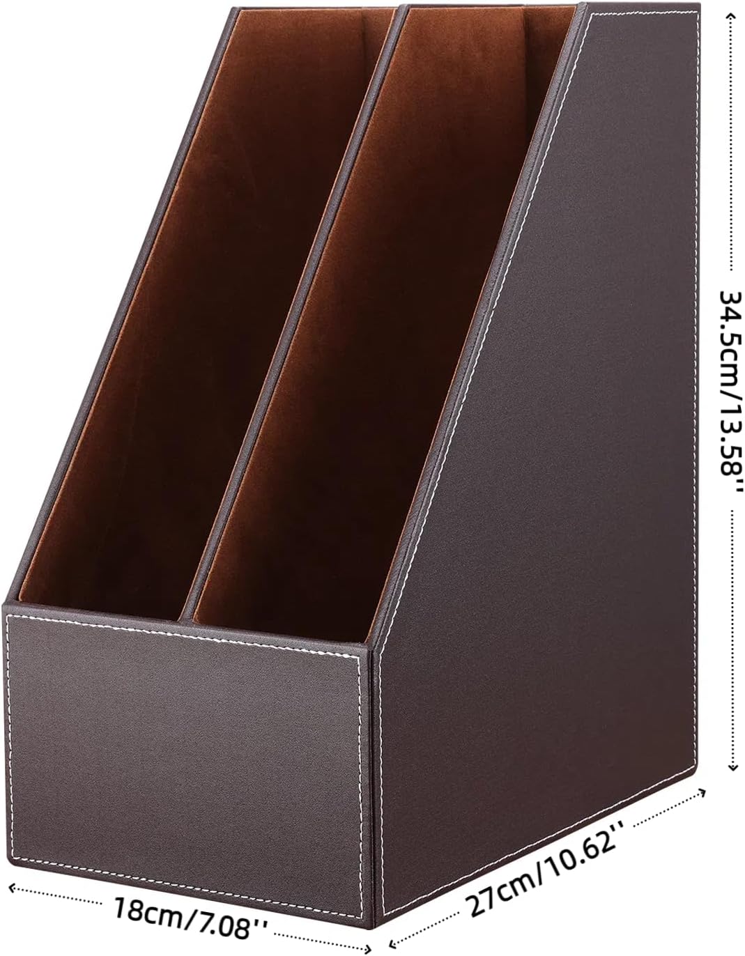 Wooden Leatherette Desktop File Folder Organizer and Document File Stand Journals Magazine Rack 2 Slots (brown)