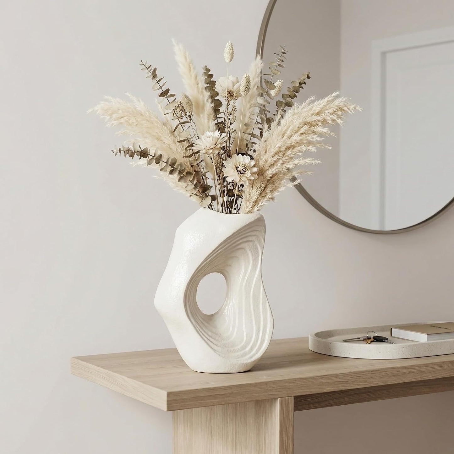 Ceramic Vase / Modern Boho Vases for Pampas Grass / White / 11 Inch