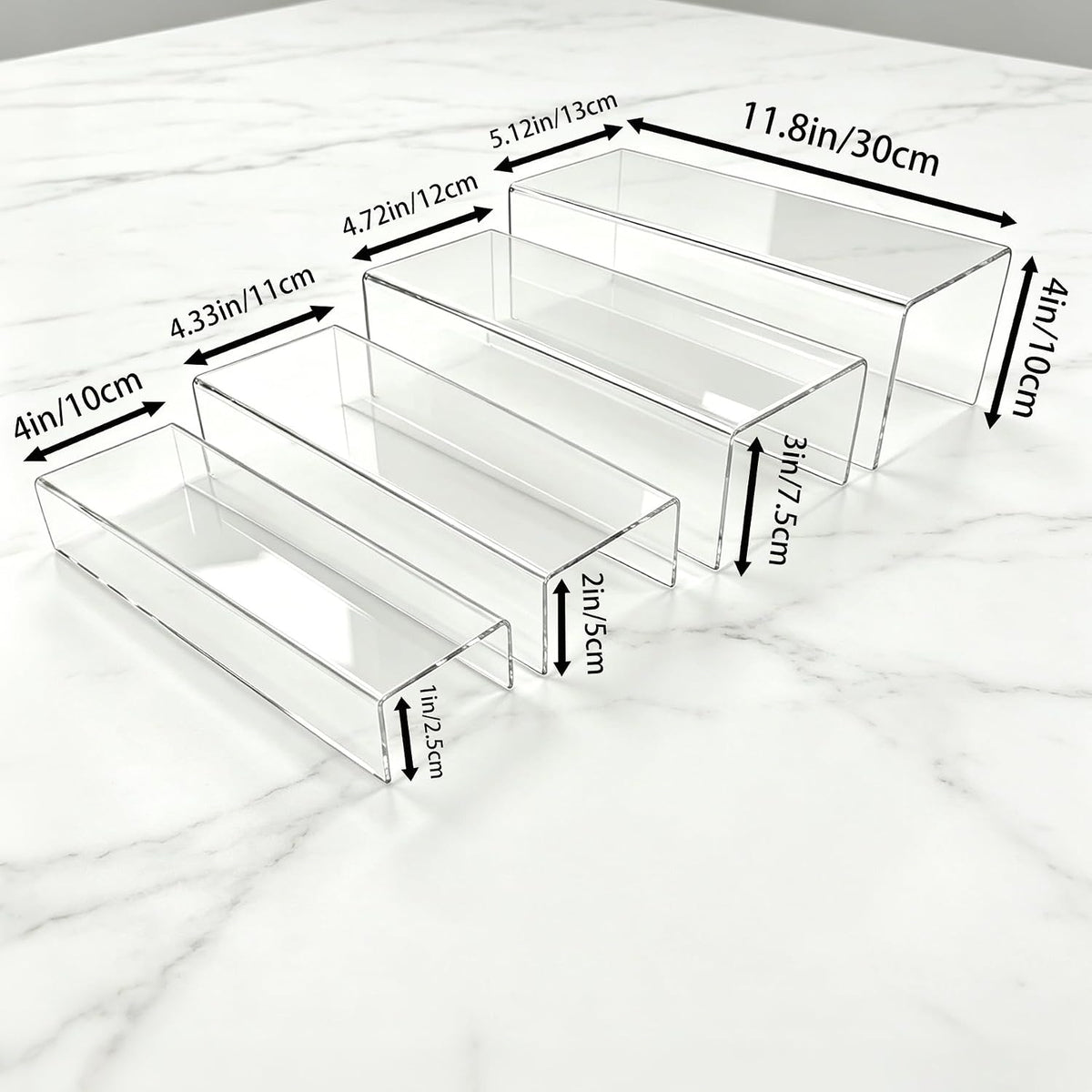 MerryNine Clear Acrylic Display Risers Stable Multi-Size | 8-Piece Set (11.8" base). Extra-wide stability for shoe