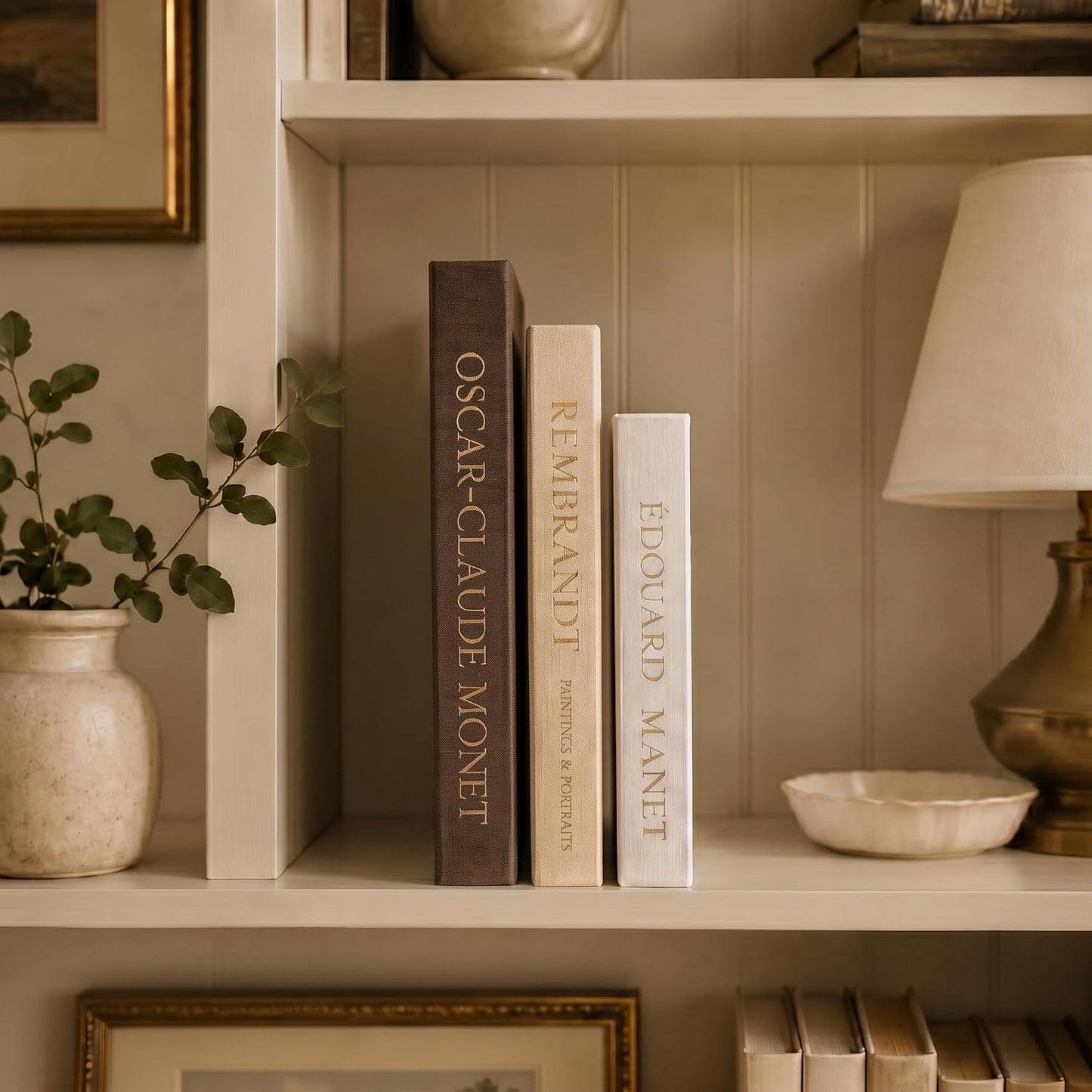 Linen Faux Book / Brown-beige-apricot / Set of 3