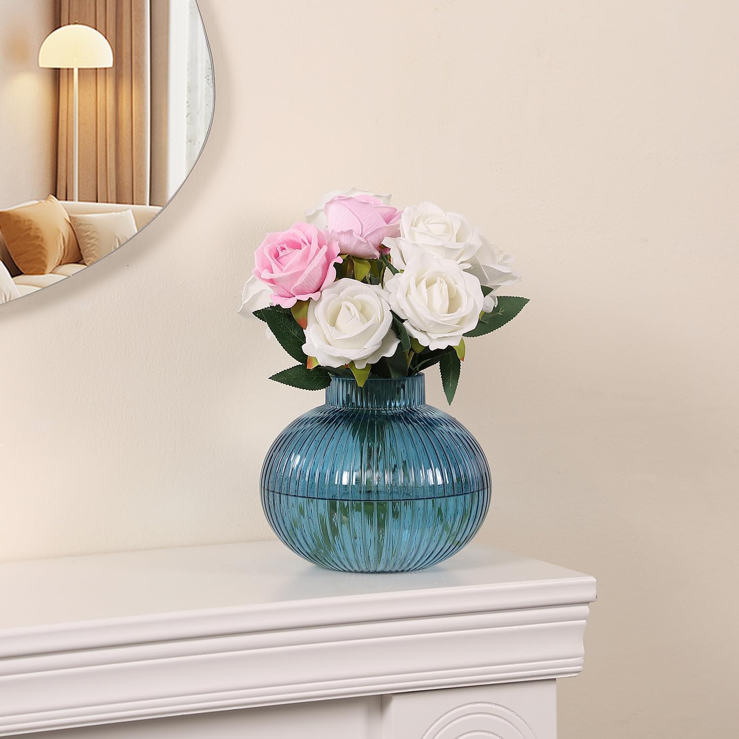 Glass Vase for Tulips / Blue / Round 6 Inches