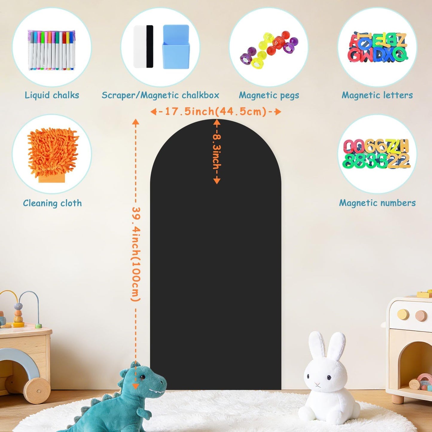 Arch Magnetic Wall Decal Self-Adhesive Chalk Board Wallpaper / 39.3"W x 17.5"H / Black / 39.3 x 17.5