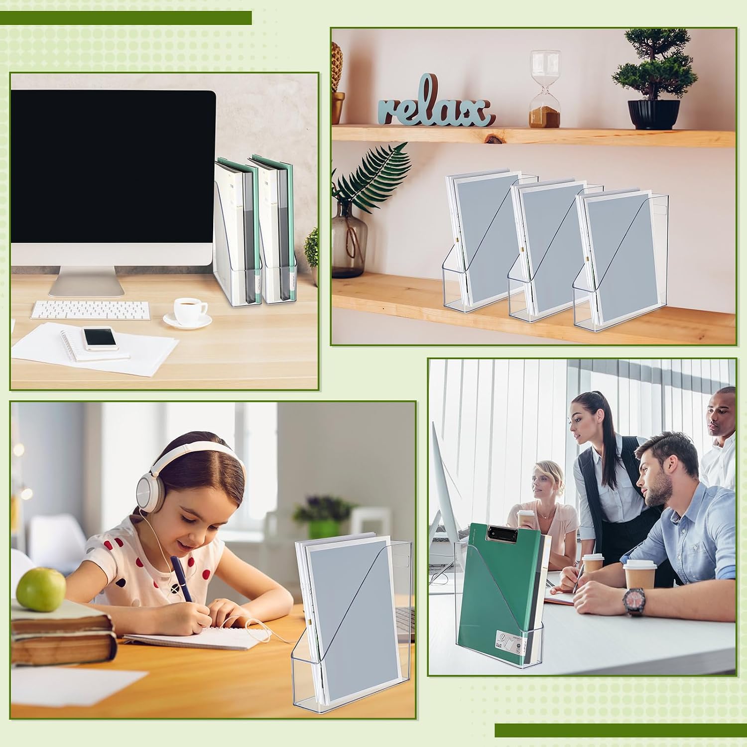 Marsui 20 Pcs Clear Acrylic Magazine Holder with Handle Desk Organizer | Vertical File Rack for School Locker and