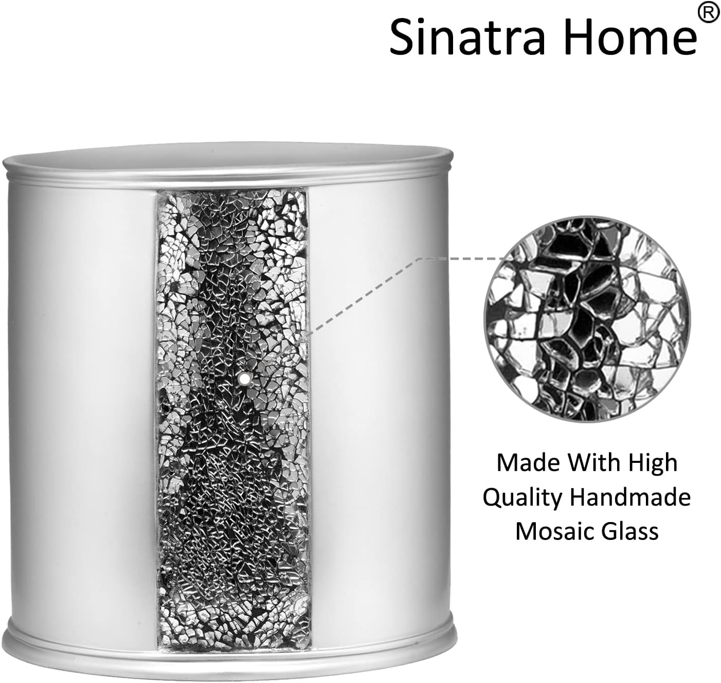 Zahari Home 2pc Sinatra Silver Modern Bath Accessories Set Waste Basket & Tissue Box Modern Classic Contemporary