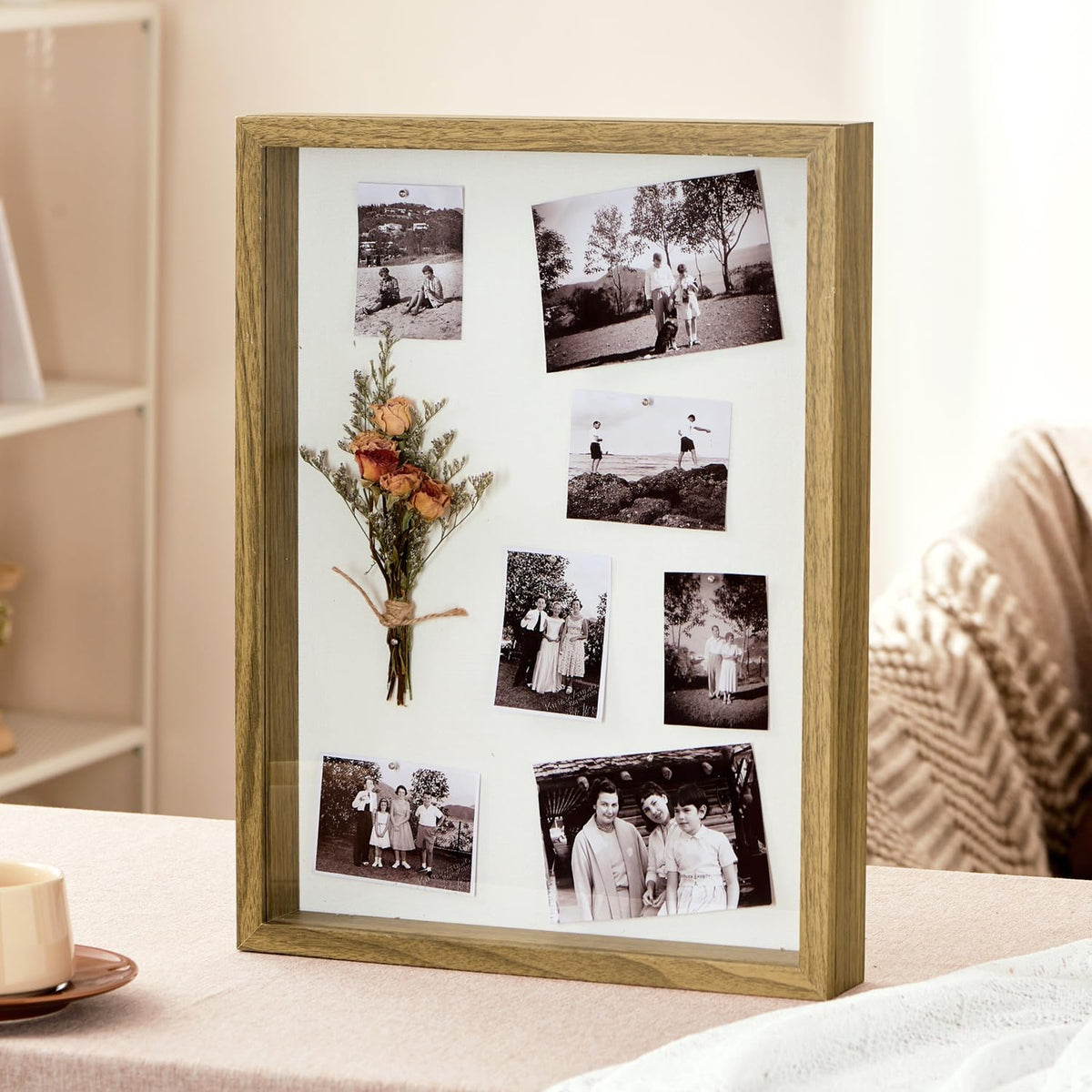 12x16 Brown Deep Shadow Box Picture Frame with Polished Plexiglass | Large Shadow Box Display Case with Push Pins,and