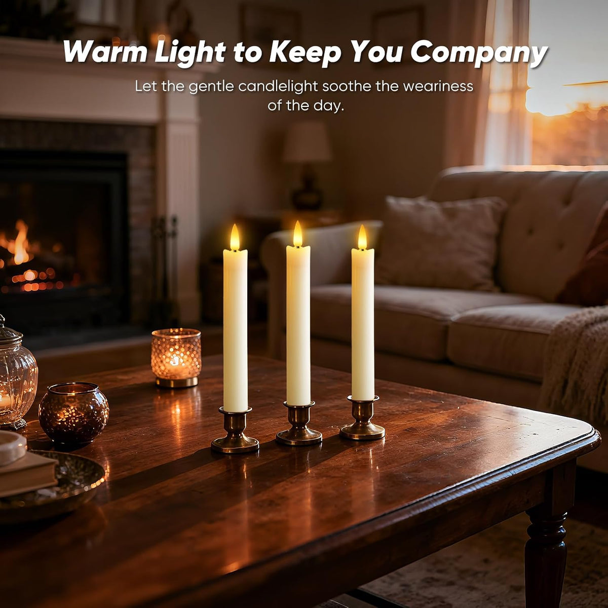 7 Inches Flameless Taper Candles with Remote Timer, Real Wax Ivory Short Led Candlesticks, 3D Wick Light Battery