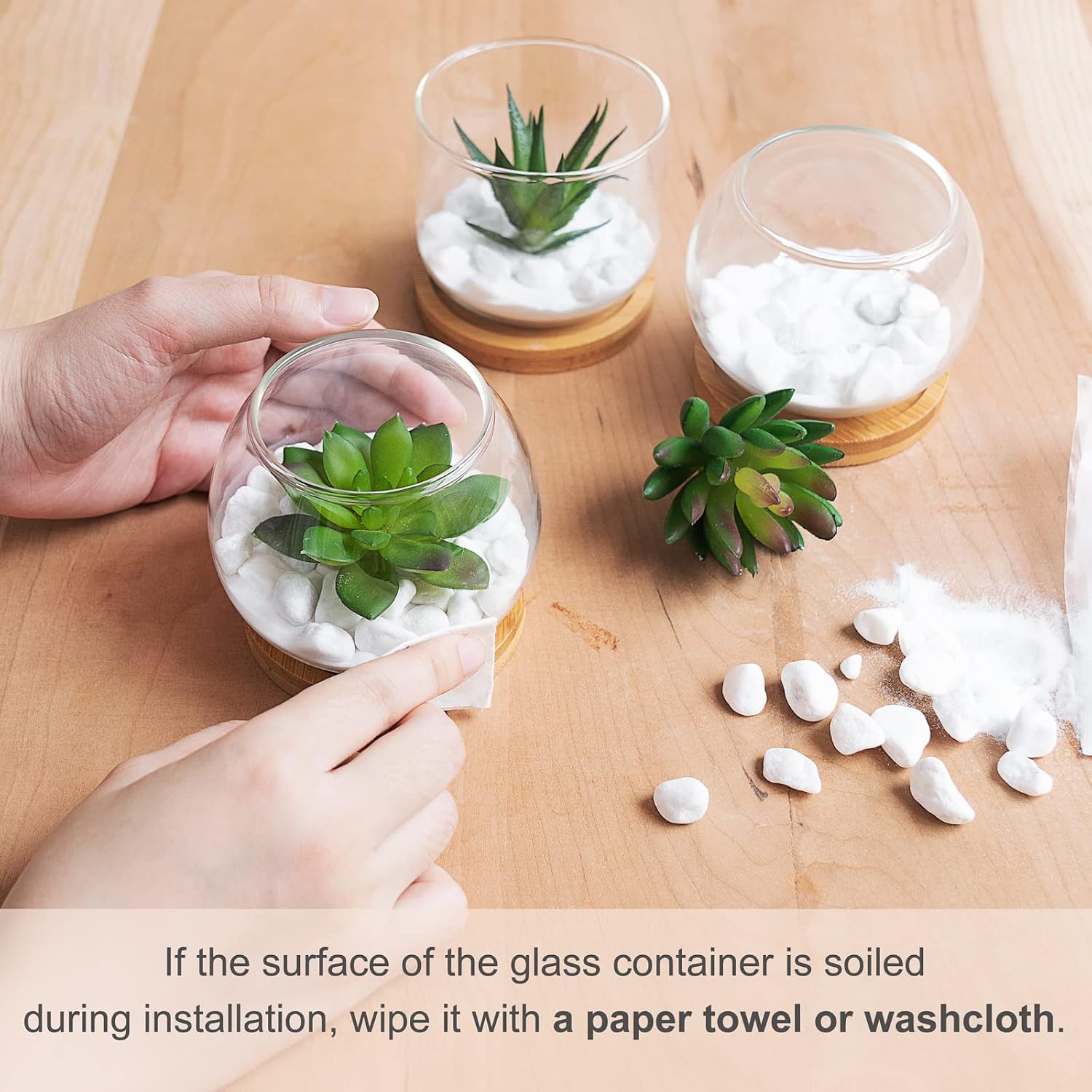 3 Mini Potted Fake Plants for Women Office Decor Small Faux Green Plant / Clear