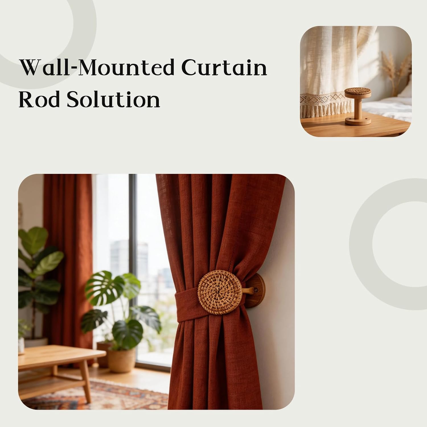 Boho Rattan Curtain Hooks