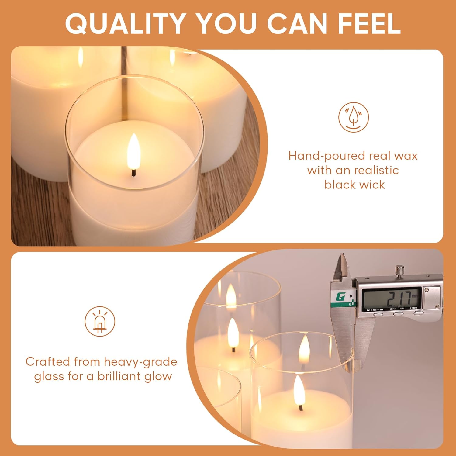 Clear Glass Flameless Candles with Remote Timer, Flickering Battery LED Pillar Candles Set of 3