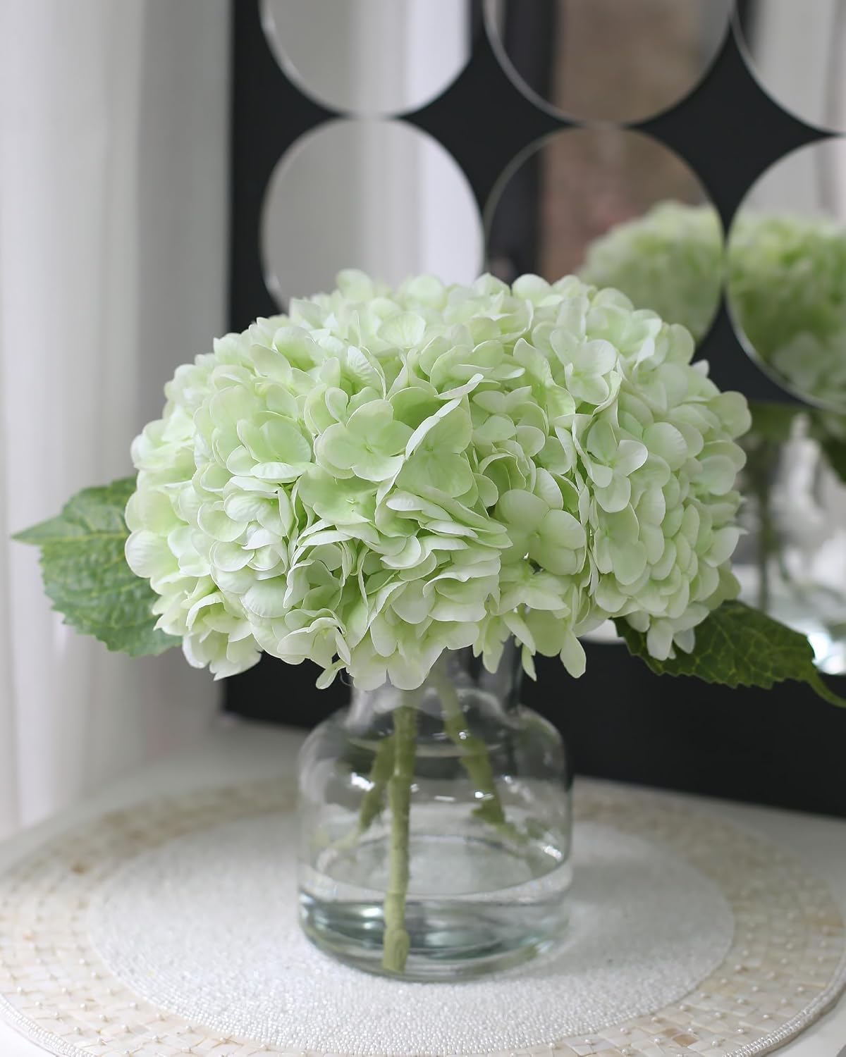 Real Touch Artificial Flowers Hydrangea in Vase / Light Green