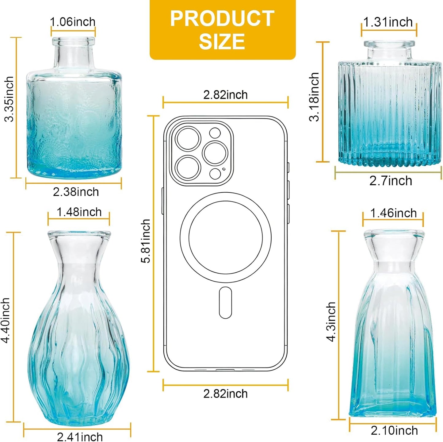 Glass Bud Vases / Blue / Set of 4