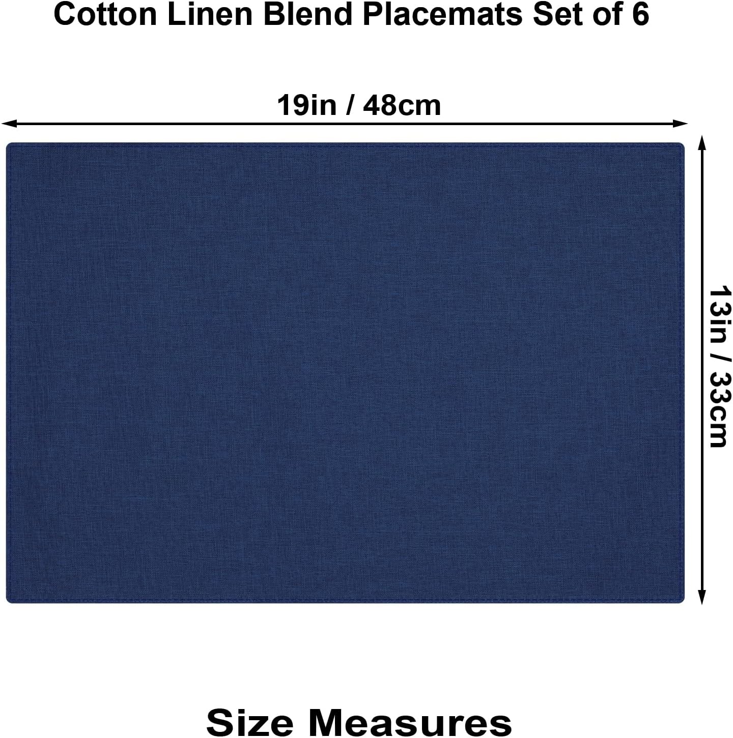 Cloth Placemats Set of 6, Cotton Linen Blend Place Mats, Navy Blue | Machine Washable, Double Layered, Heat Resistant