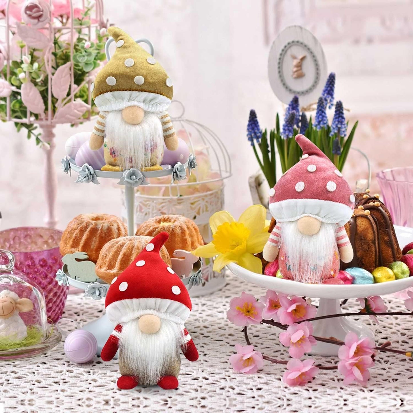Spring Gnomes Decoration Mushroom Summer Easter Gnome Handmade Decor / Set of 3
