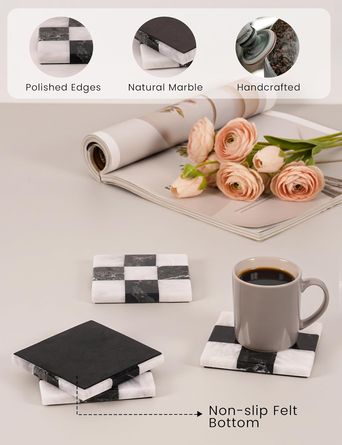 Drink Coasters for Living / Zebra Black and White / 4 Inch / Set of 4