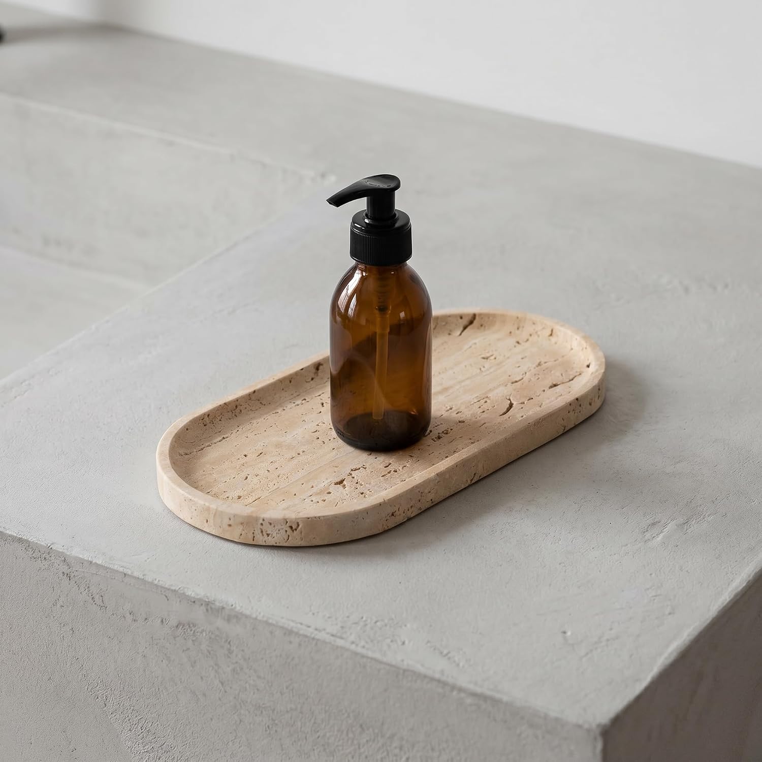 Oval Real Marble Tray / Yellow Travertine / 9.8 x 4.7