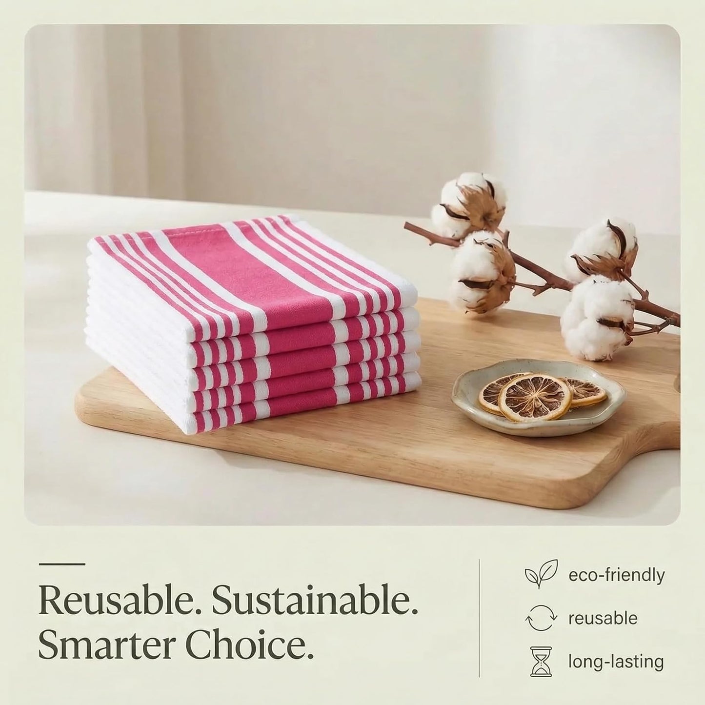 Urban Villa Kitchen Towels Cotton Dish Towel 20”x30” (Set of 6) Fuchsia White