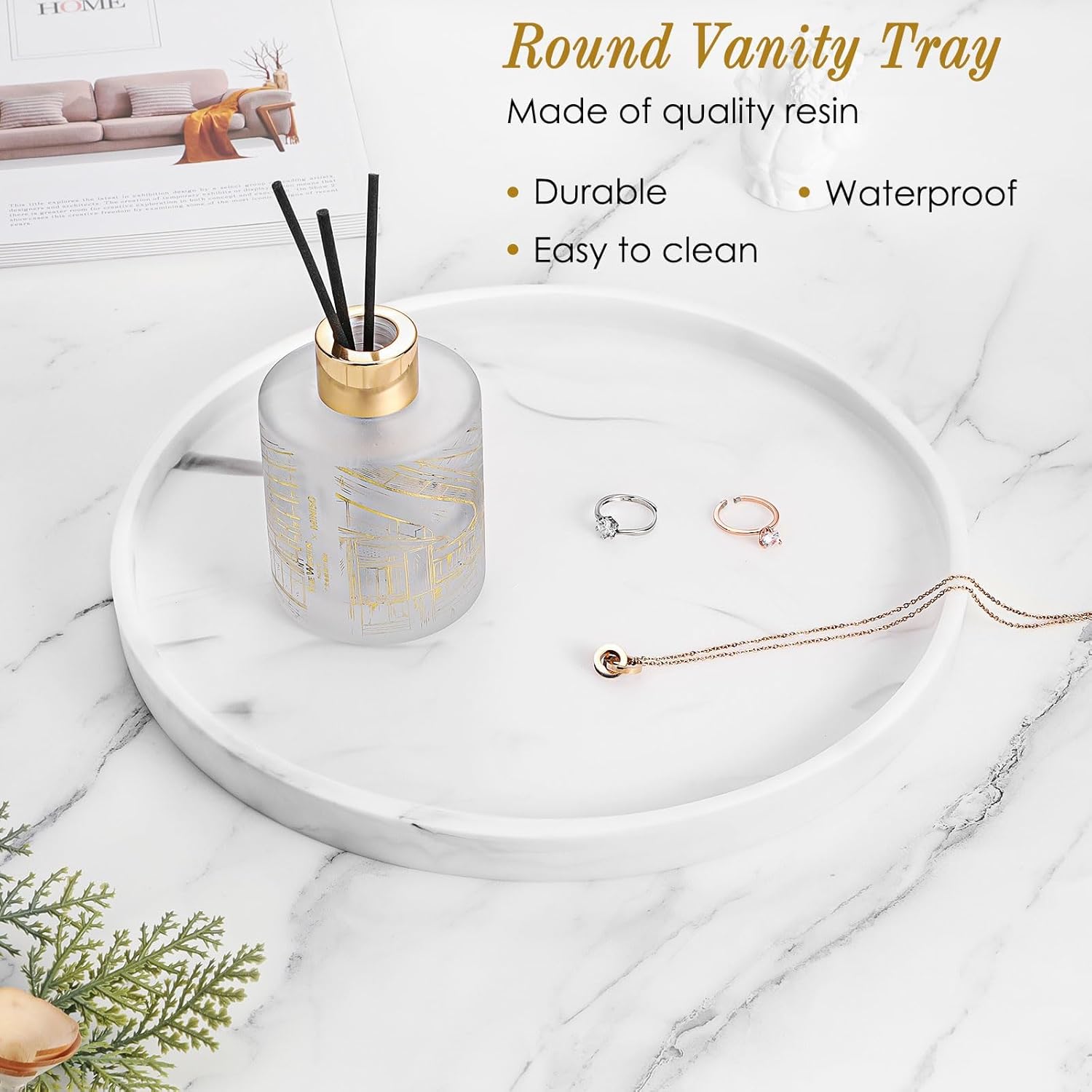 Round Vanity Tray / Marble White / Round 10.63 / 10.63 Inch