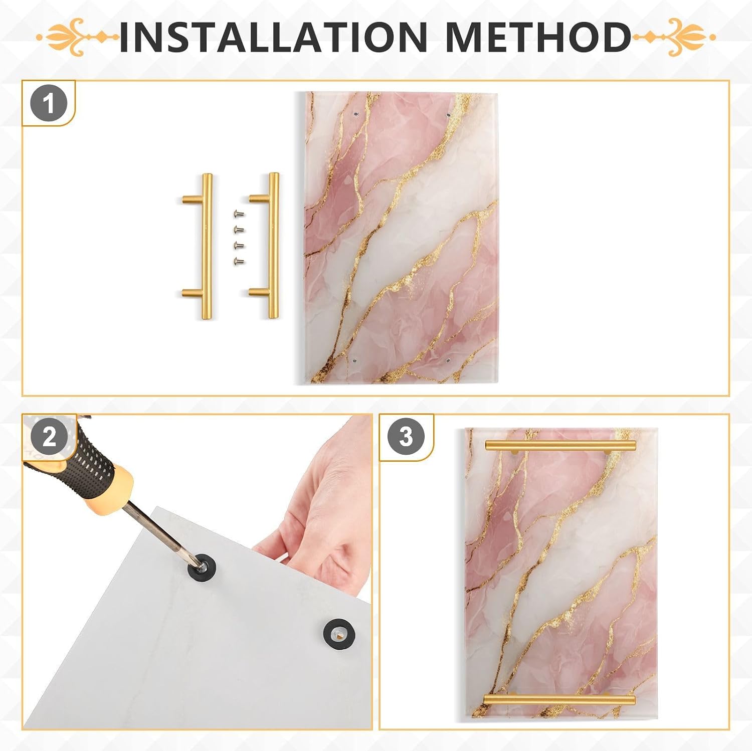 Serving Tray / Handles Bathroom Tray Vanity Trays / Pink Marble Pattern