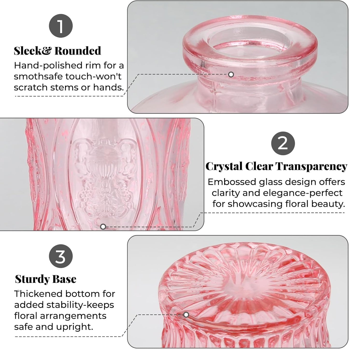 Glass Vase / Flower Vases / Pink / Set of 12