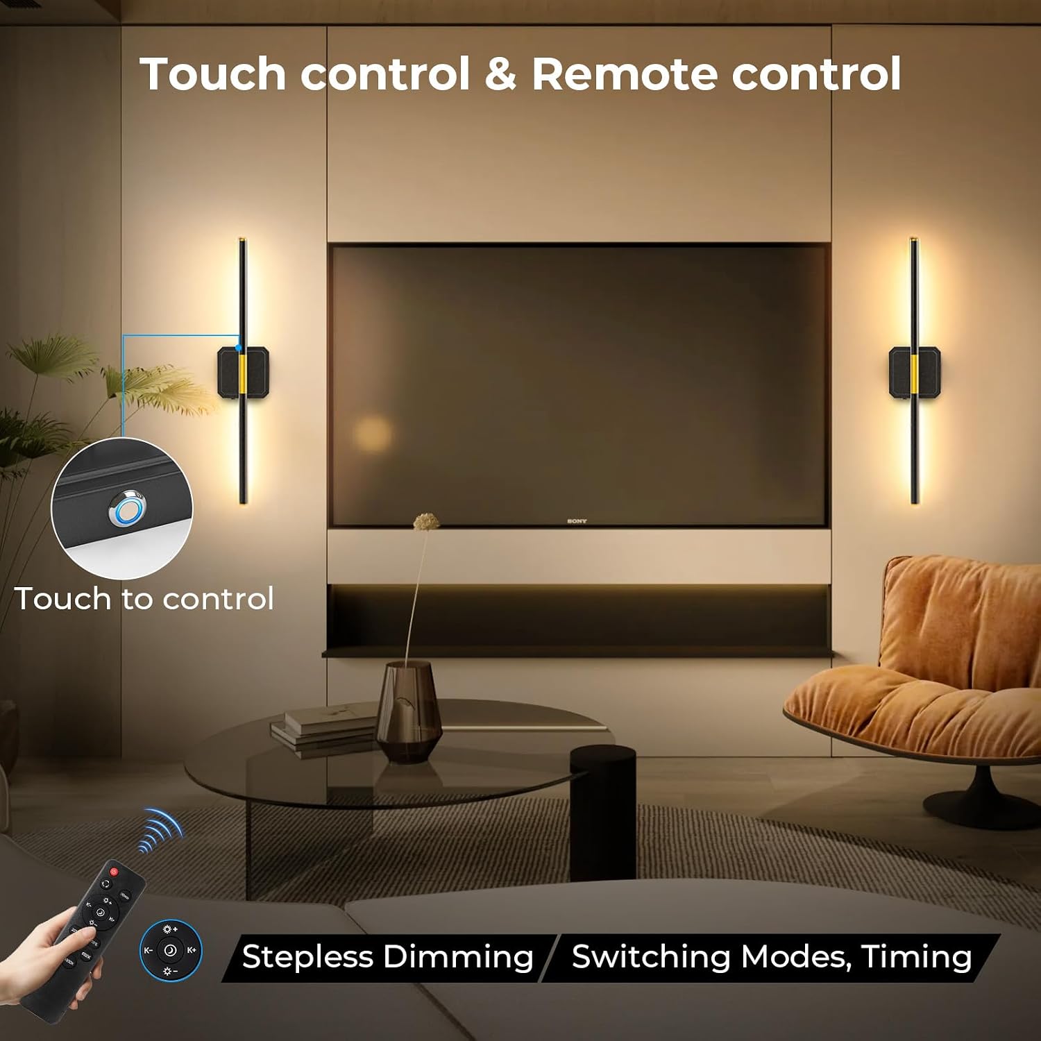 Battery Operated Wall Sconces 360°Rotate Detachable Dimmable Set of 2 | Rechargeable Wall Light 3000-6500K with Remote