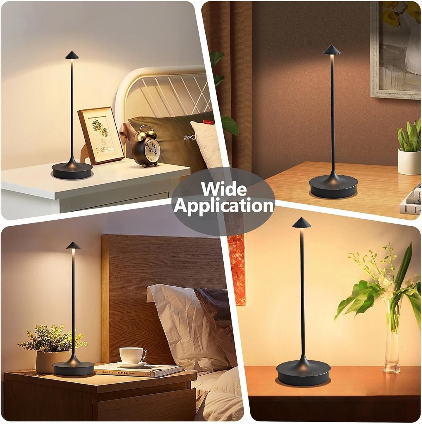 Cordless Table Lamps Rechargeable, Black 2PC | LED Desk Lamp 4000mAh Battery Operated Outdoor Waterproof Portable Touch