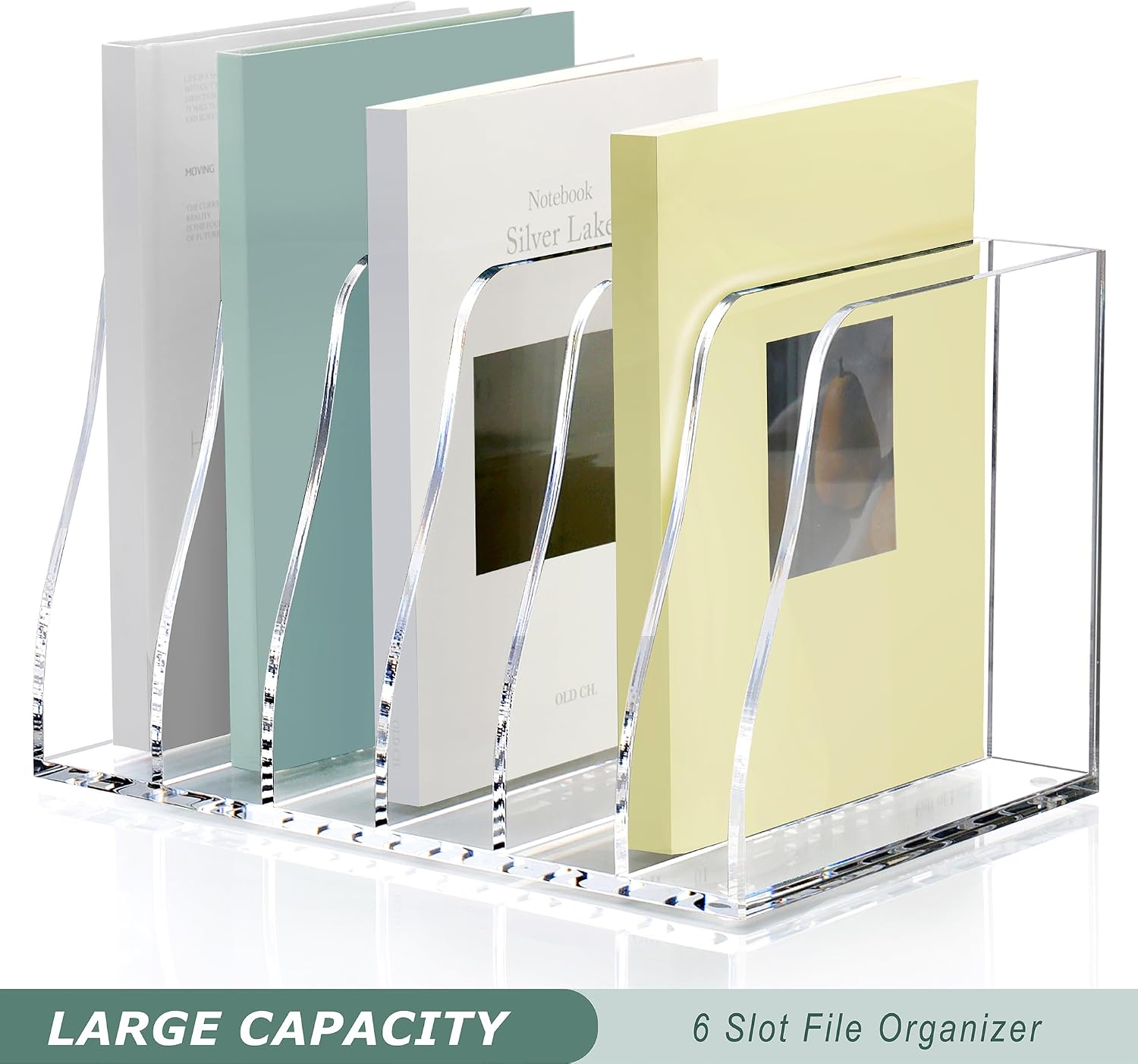 SANRUI Acrylic Magazine File Holder, 6 Vertical Compartments Desk Document Sorter Organizer, Clear Folder Rack Binder