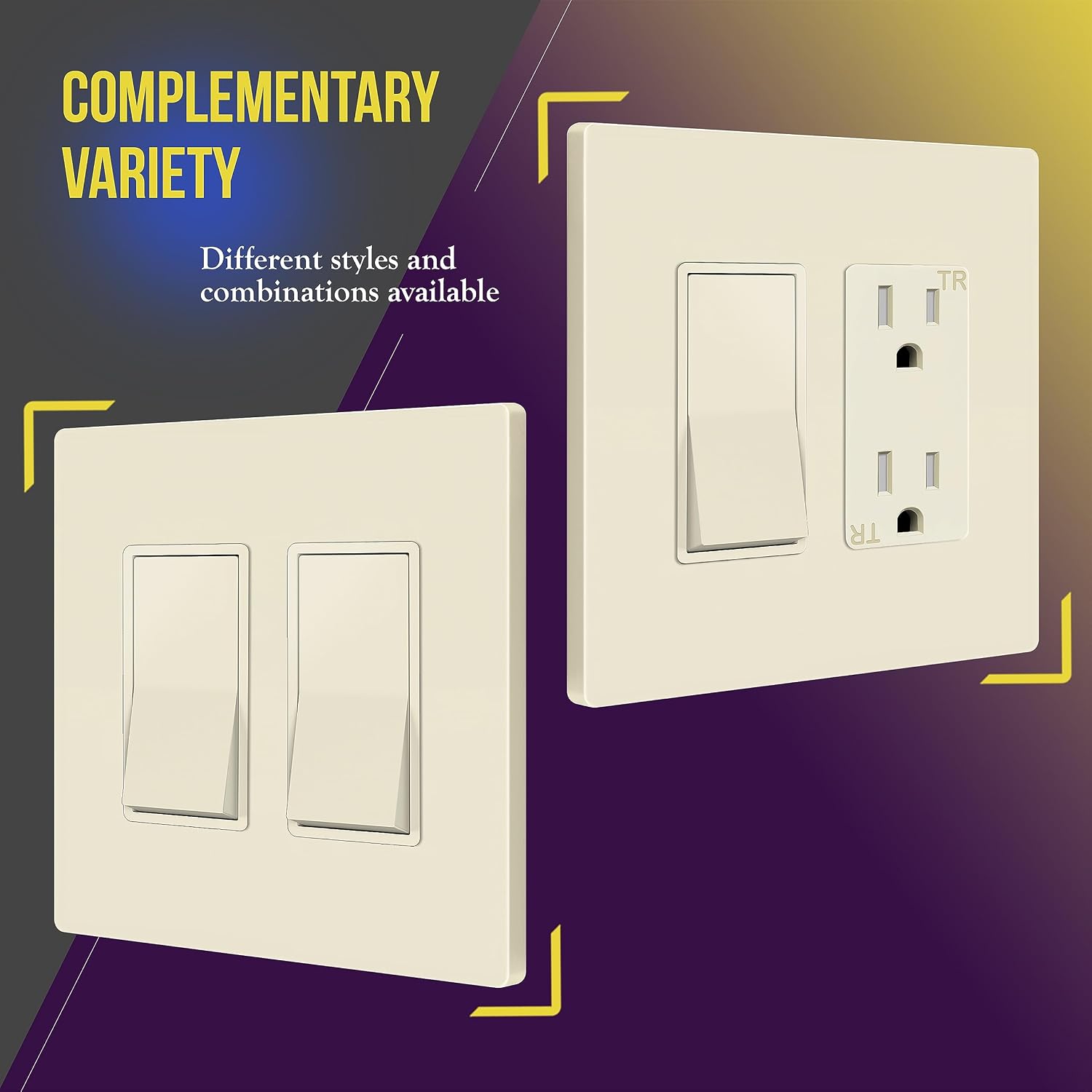 ENERLITES 2-Gang Light Almond Mid-Size Screwless Decorator Wall Plate