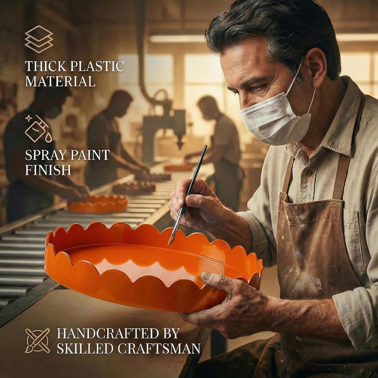 13" Round Scalloped Decorative Tray / Orange