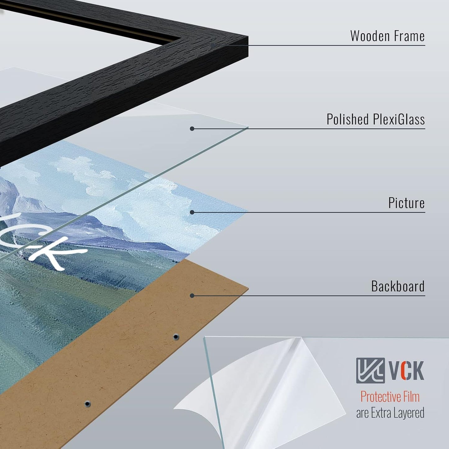 VCK 12x18 Frame Black 4 Pack, Wide Thick Wood Border, for Poster/Print | Exclusive Woodgrain, Wall Hanging, HD