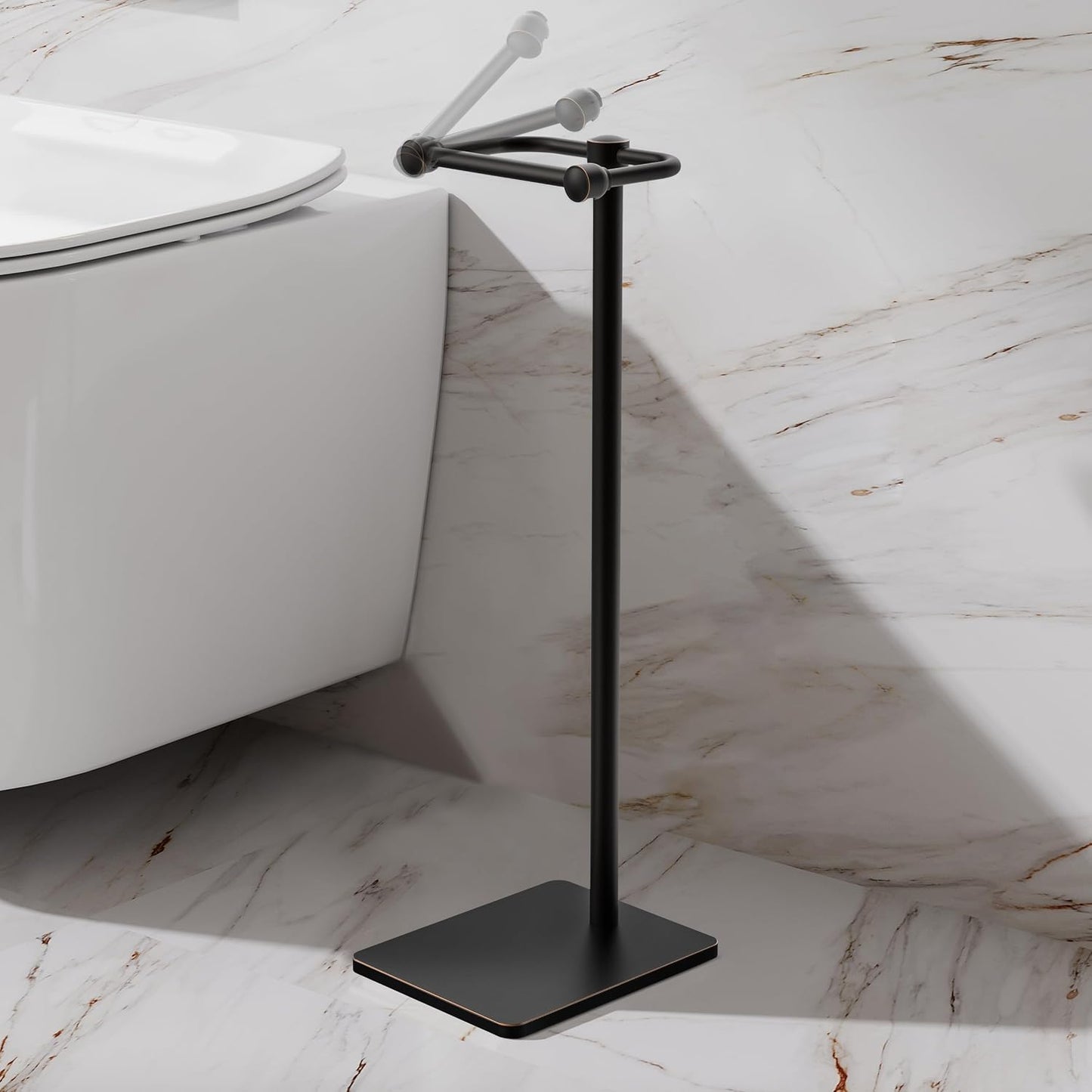 RUACQ Bathroom Toilet Paper Holder Stand, Oil Rubbed Bronze | Dual-Post Pivoting Free Standing Toilet Roll Holder with