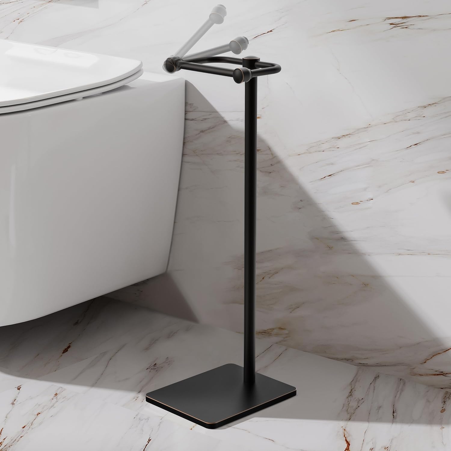 RUACQ Bathroom Toilet Paper Holder Stand, Oil Rubbed Bronze | Dual-Post Pivoting Free Standing Toilet Roll Holder with