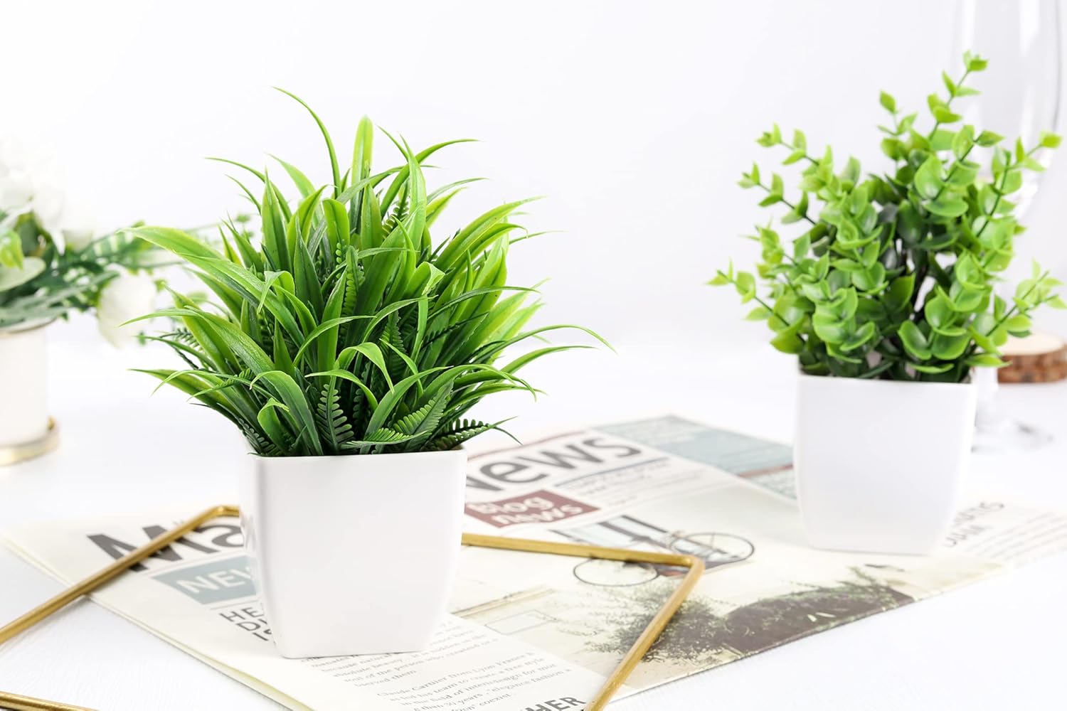 Small Fake Plants Mini Artificial Potted Plants / Green / Set of 2