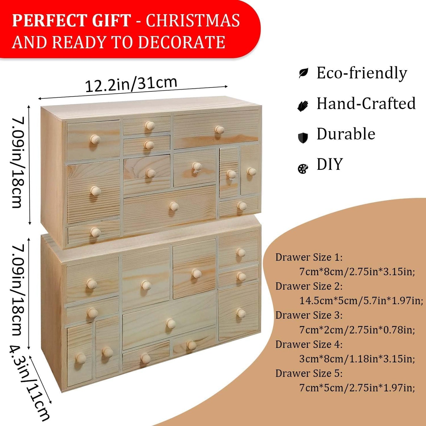 DIY Wooden Countdown to Christmas Advent Calendar, Set of 2